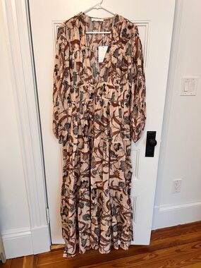 Zimmermann Cream Maxi Dress with Brown & Gray Floral Print